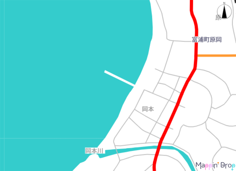 原岡海岸(海水浴場)、岡本桟橋、岡本川河口
