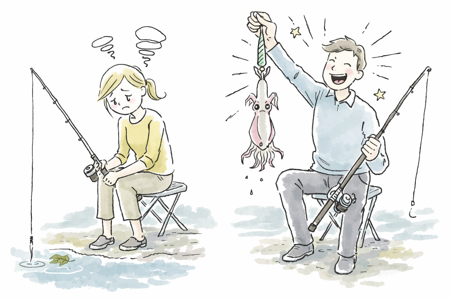 エギングで釣れないのはなぜ？結果を分ける考え方と攻め方を説明したイラスト